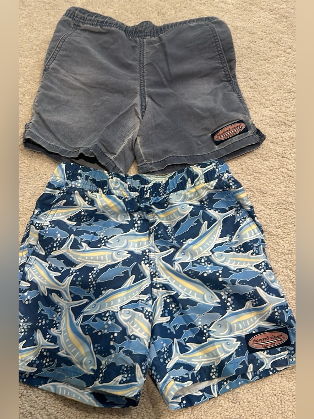 Vineyard Vines Boys Navy and Light Blue Fish Swim Shorts-size 5